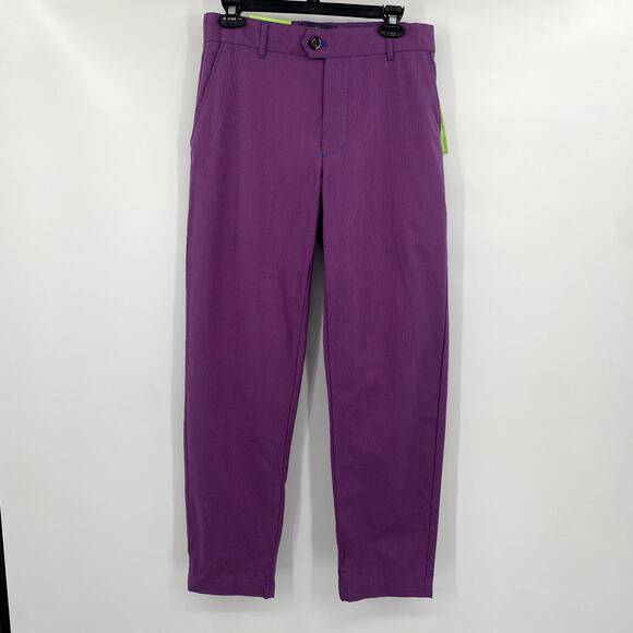 Houston White Men's Purple Checkered Straight Chino Trouser Pants Size Small - Picture 2 of 10